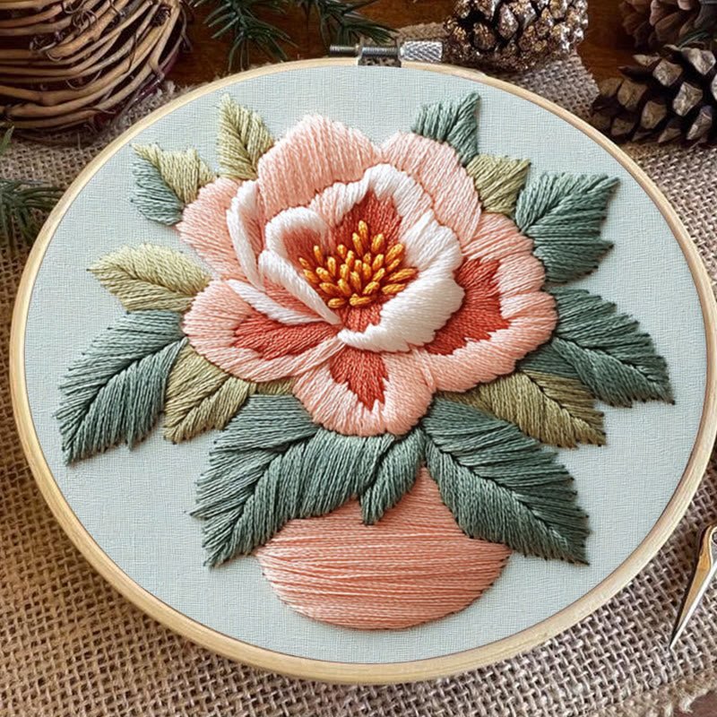 Rubbyoo Embroidery Kit - Peony Flower |  Needlework Craft For Beginner
