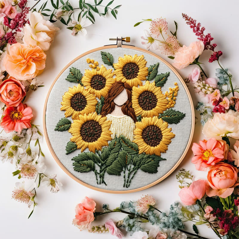 Rubbyoo Embroidery Kit - Sunflower Girl  | Handmade Craft Gift