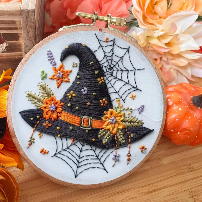 Rubbyoo Embroidery Kit - Spider Wizard Hat | Decorative Halloween Craft | Spooky Halloween Gifts