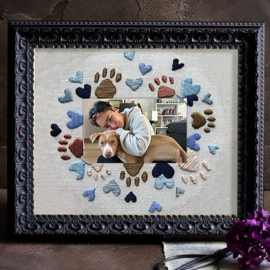Rubbyoo Embroidery Photo Frame Kit - Adorable Paw Print | Memorable Handmade Craft | Diy Needle Artwork