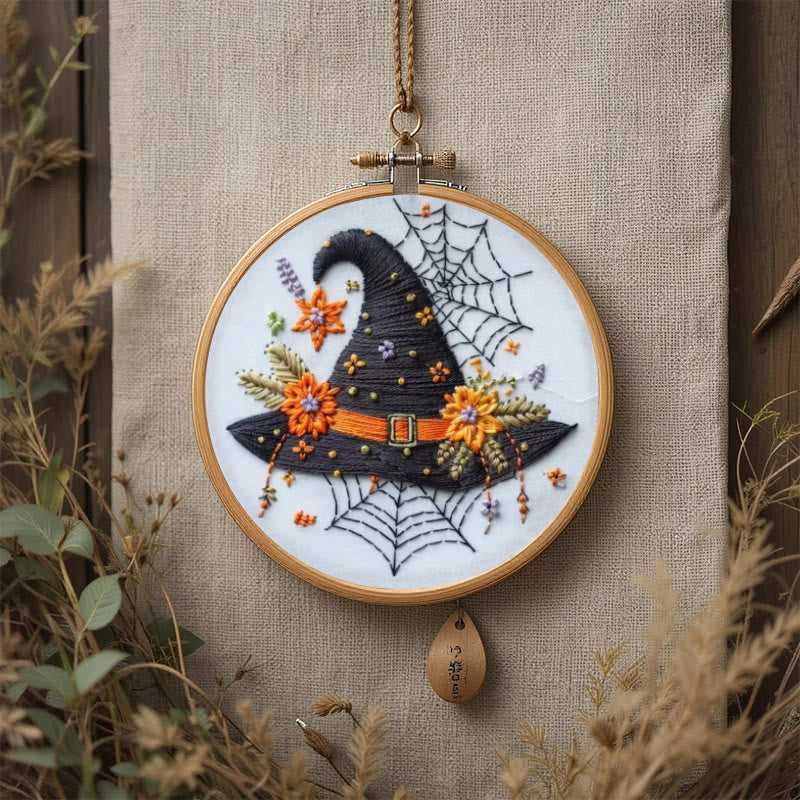 Rubbyoo Embroidery Kit - Spider Wizard Hat | Decorative Halloween Craft | Spooky Halloween Gifts