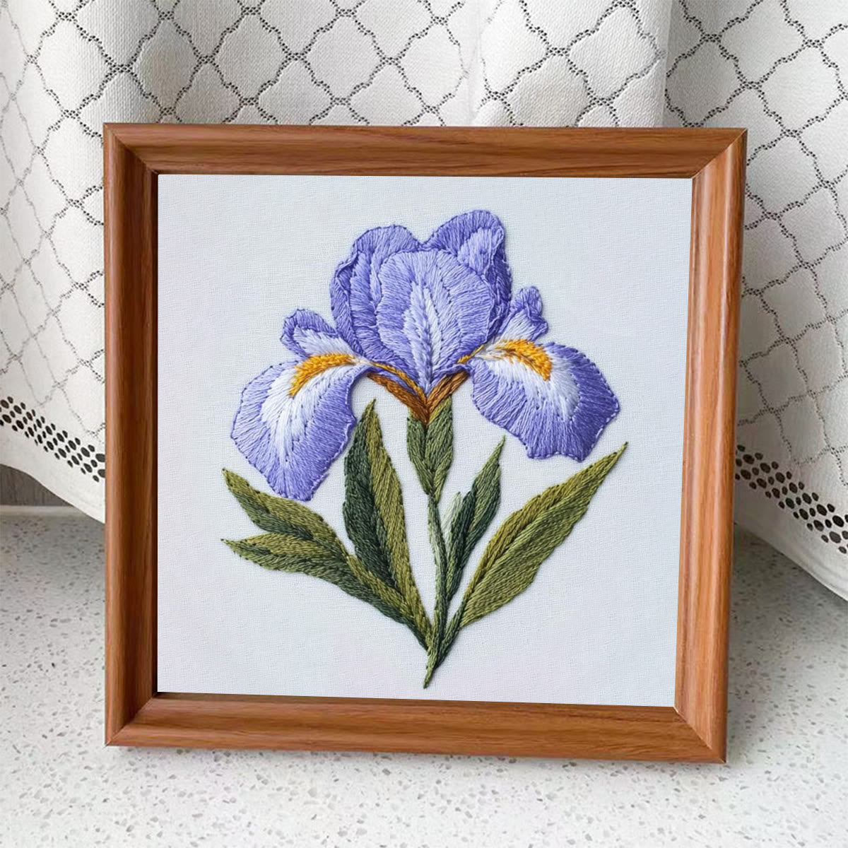 Rubbyoo Embroidery Kit - Purple Iris Flower |  Handmade Floral Craft