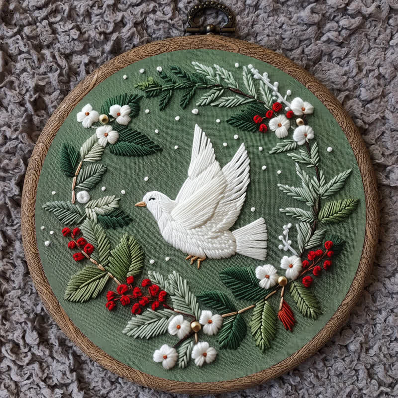 Rubbyoo Embroidery Kit - Winter Doves DIY Hoop Art
