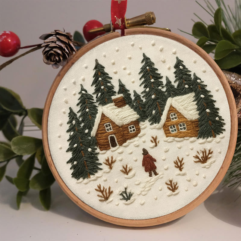Rubbyoo Embroidery Kit - Snowy Town | Winter Landscape Craft | Christmas Handmade Decor