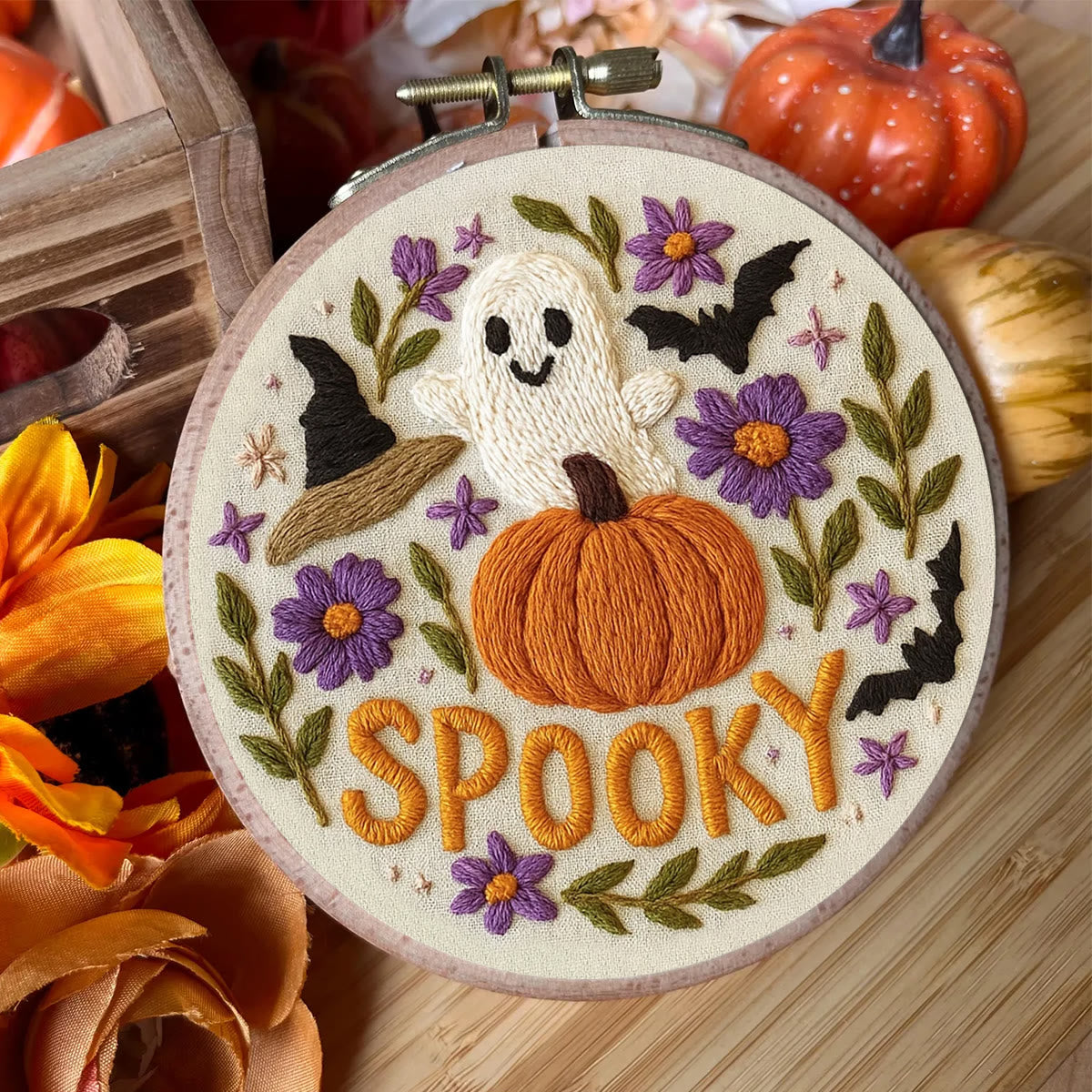 Rubbyoo Embroidery Kit - Spooky Pumpkin |  Halloween Vibes Decor |  Perfect For Wall Hanging