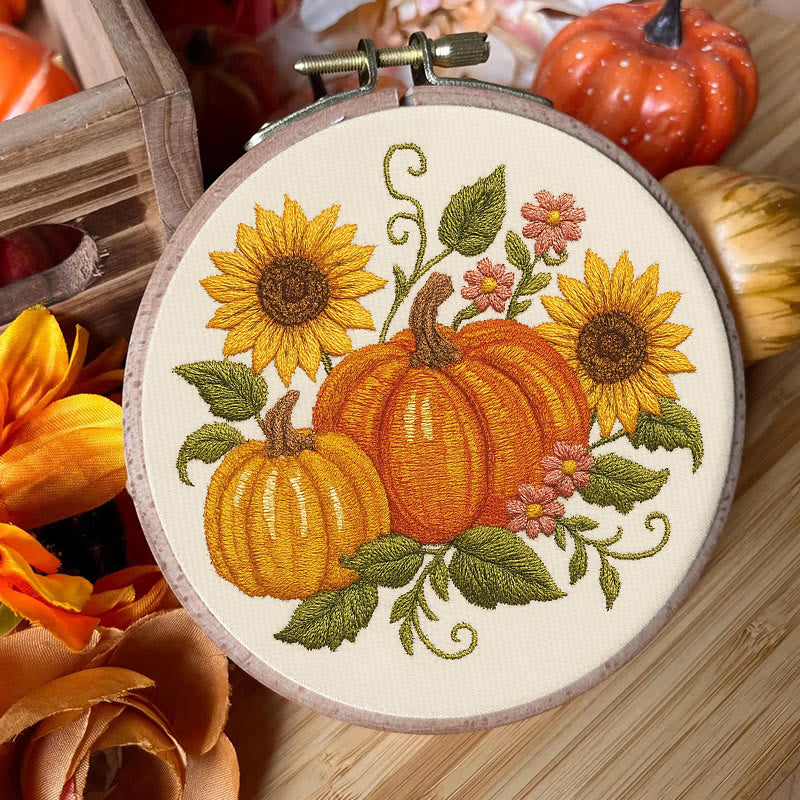 Rubbyoo Embroidery Kit - Sunflower Pumpkin | Diy Helloween Craft | Easy Beginner Needlework