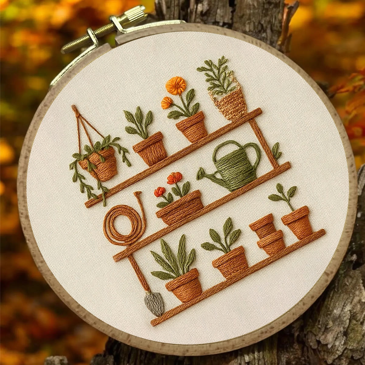 Rubbyoo Embroidery Kit - Plant Pots Shelf | Starters Handmade Craft