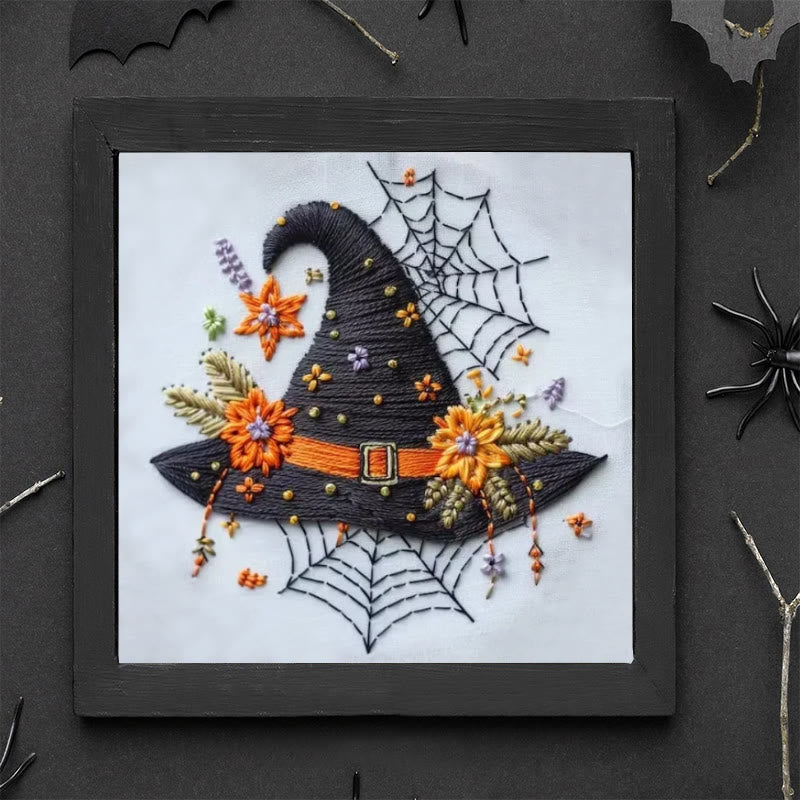 Rubbyoo Embroidery Kit - Spider Wizard Hat | Decorative Halloween Craft | Spooky Halloween Gifts