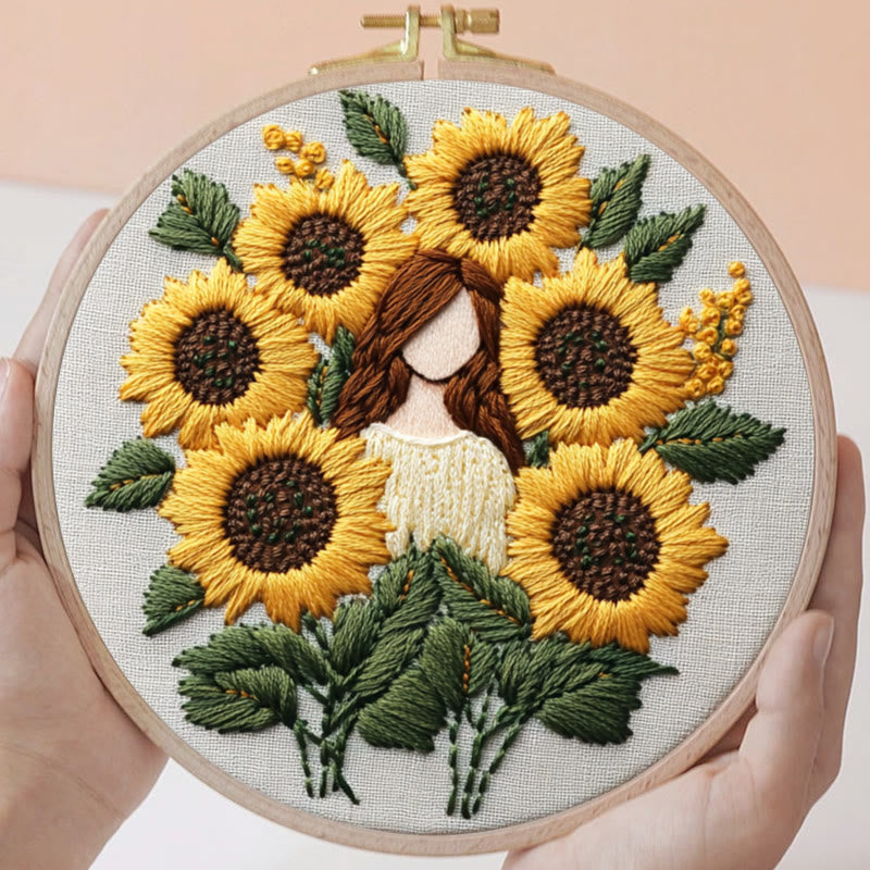 Rubbyoo Embroidery Kit - Sunflower Girl  | Handmade Craft Gift