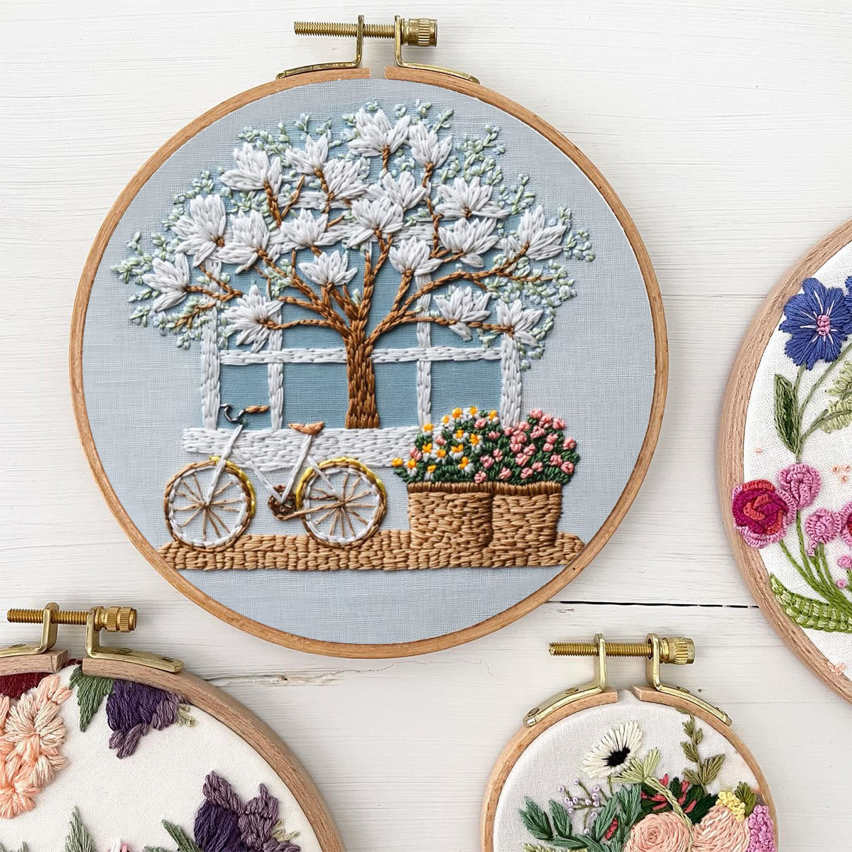 Rubbyoo Embroidery Kit - Bicycle With Beautiful Flowers | Diy Stitching Craft Kits