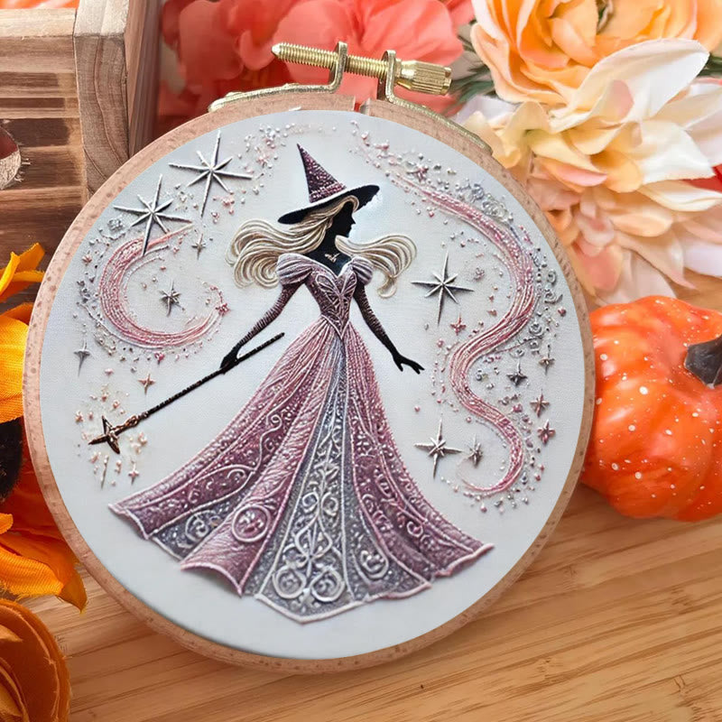 Rubbyoo Embroidery Kit - Pink Magical Witch | Diy Sewing Artwork | Gothic Handmade Set For Beginners