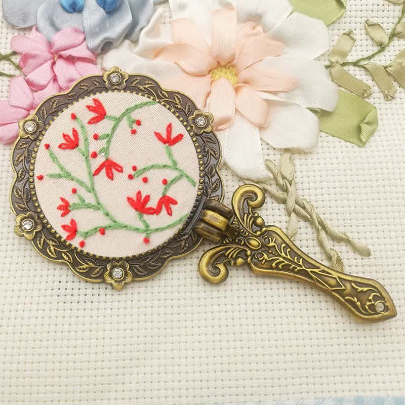 Needle kit Handheld Mirror | Floral Embroidered Compact Mirror | Great gift for your loved one
