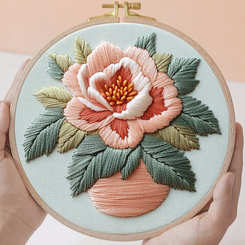 Rubbyoo Embroidery Kit - Peony Flower |  Needlework Craft For Beginner
