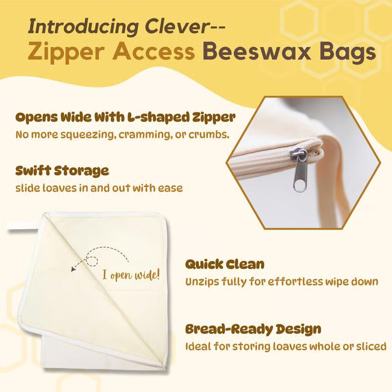 🍞Wide Zipper Access Cotton & Beeswax Bread Bags for Sourdough✨