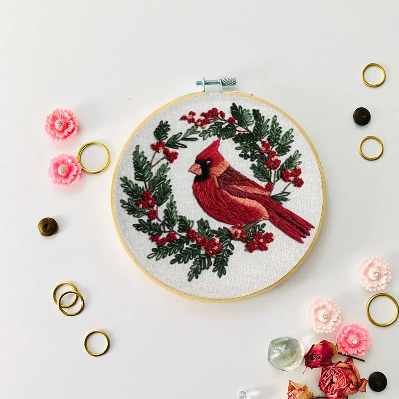 Rubbyoo Embroidery Kit -  Red Cardinal On A Tree | Holiday Needle Craft Gifts