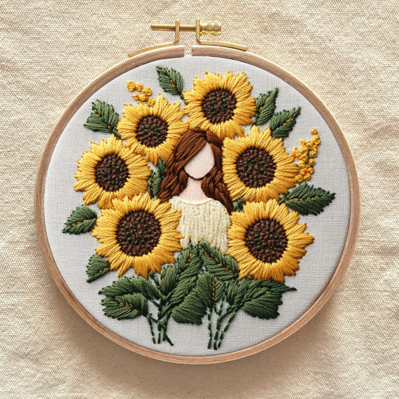 Rubbyoo Embroidery Kit - Sunflower Girl  | Handmade Craft Gift