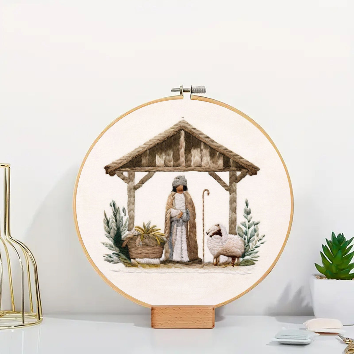 Rubbyoo Embroidery Kit - Mary And Joseph Admiring Baby Jesus In The Manger