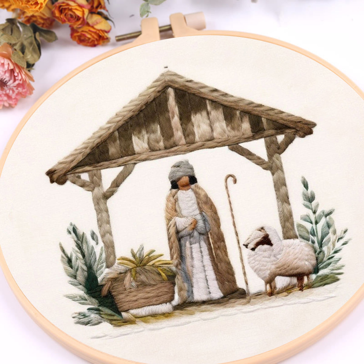Rubbyoo Embroidery Kit - Mary And Joseph Admiring Baby Jesus In The Manger