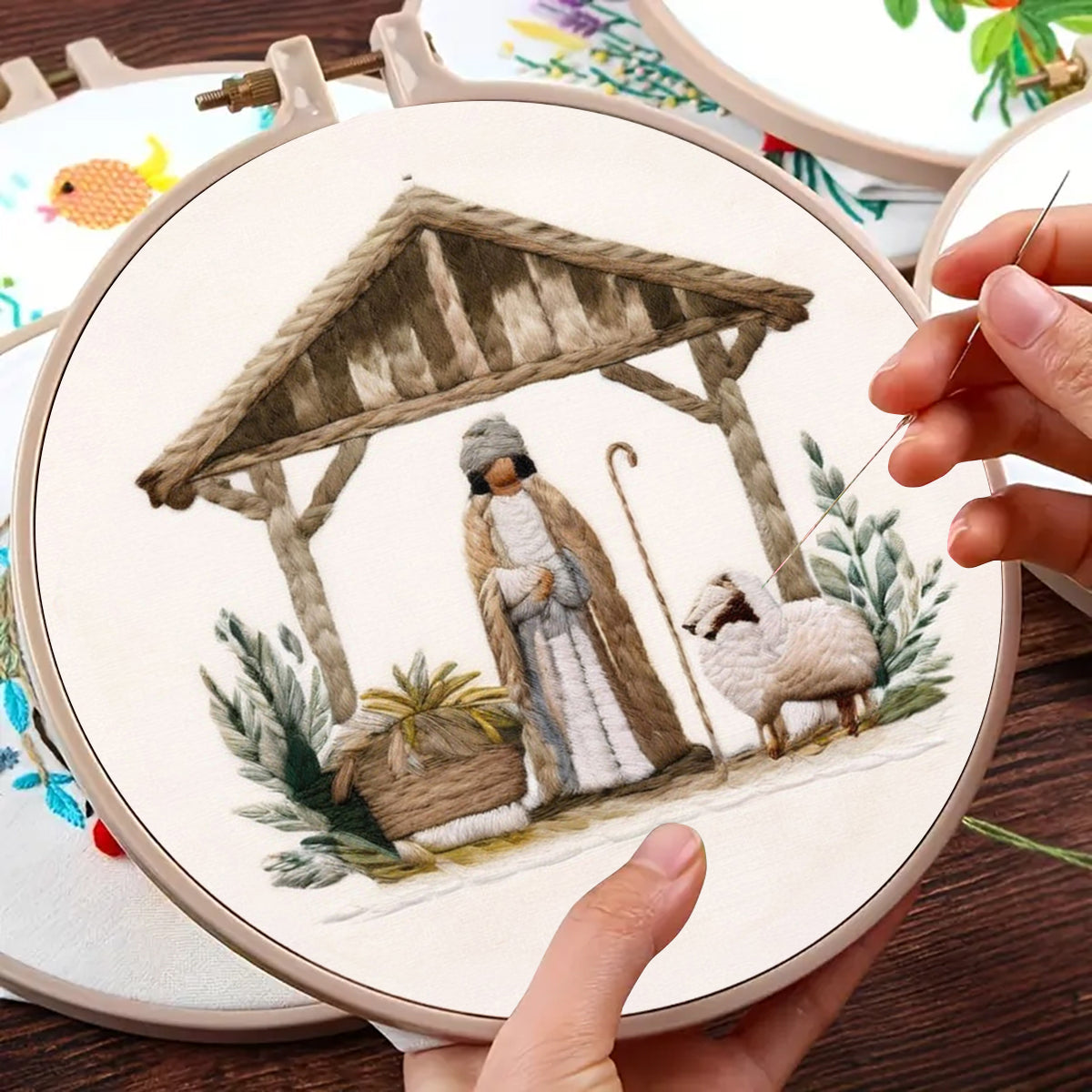 Rubbyoo Embroidery Kit - Mary And Joseph Admiring Baby Jesus In The Manger