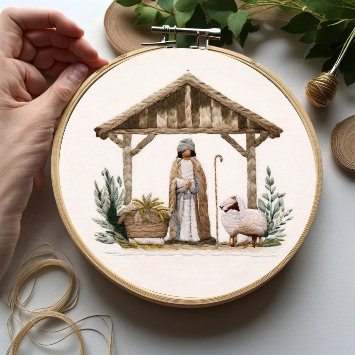 Rubbyoo Embroidery Kit - Mary And Joseph Admiring Baby Jesus In The Manger
