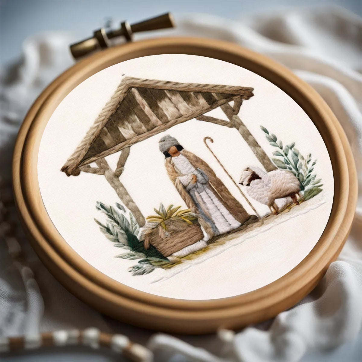 Rubbyoo Embroidery Kit - Mary And Joseph Admiring Baby Jesus In The Manger