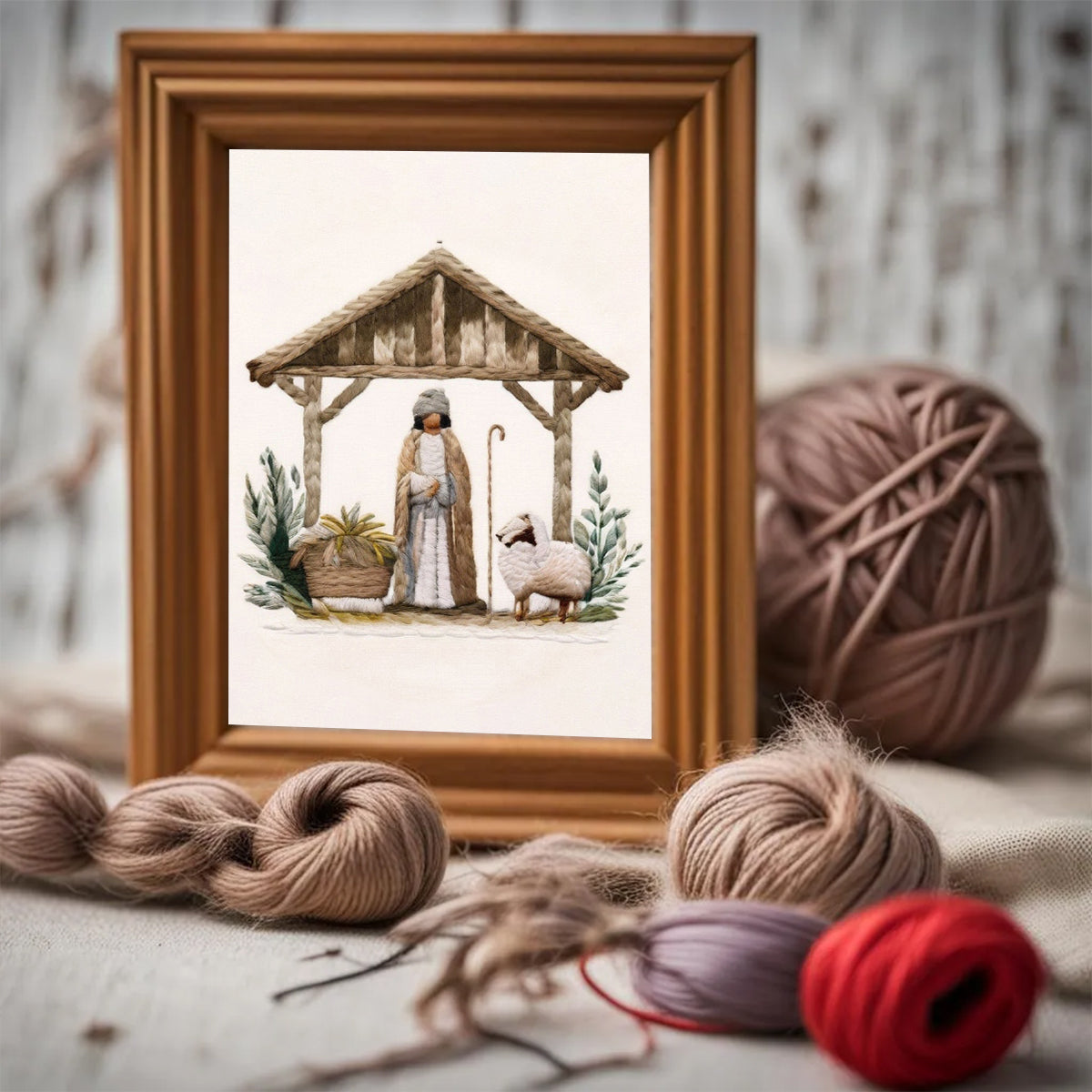 Rubbyoo Embroidery Kit - Mary And Joseph Admiring Baby Jesus In The Manger