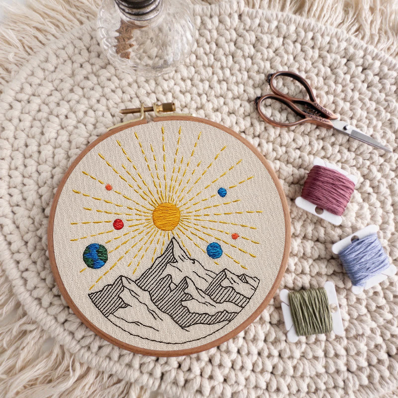 Rubbyoo Embroidery Kit - Shining Mountain | Diy Landscape Artwork | Starter Handicraft