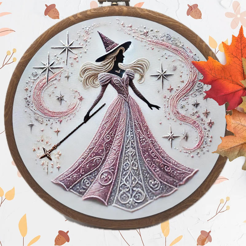 Rubbyoo Embroidery Kit - Pink Magical Witch | Diy Sewing Artwork | Gothic Handmade Set For Beginners
