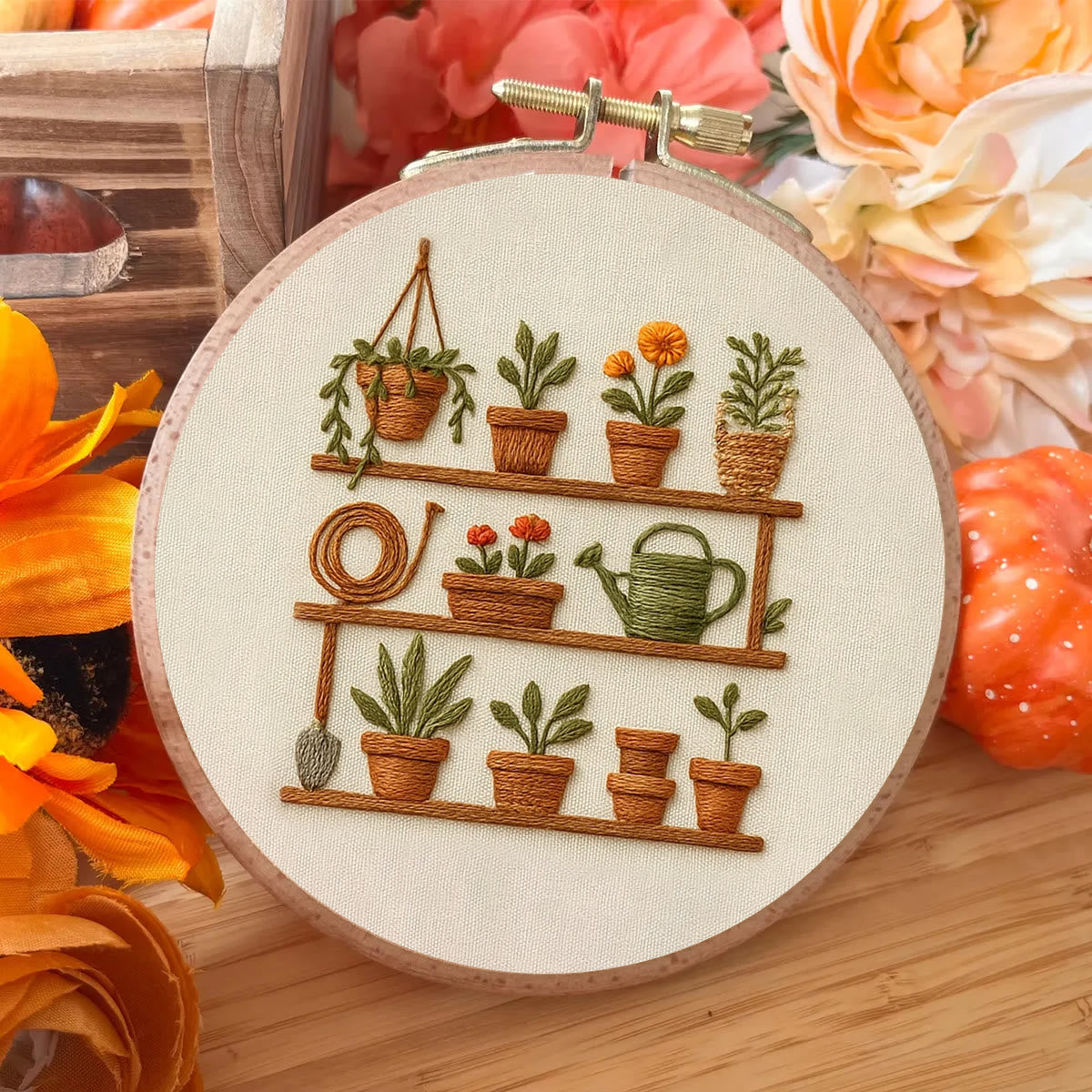 Rubbyoo Embroidery Kit - Plant Pots Shelf | Starters Handmade Craft