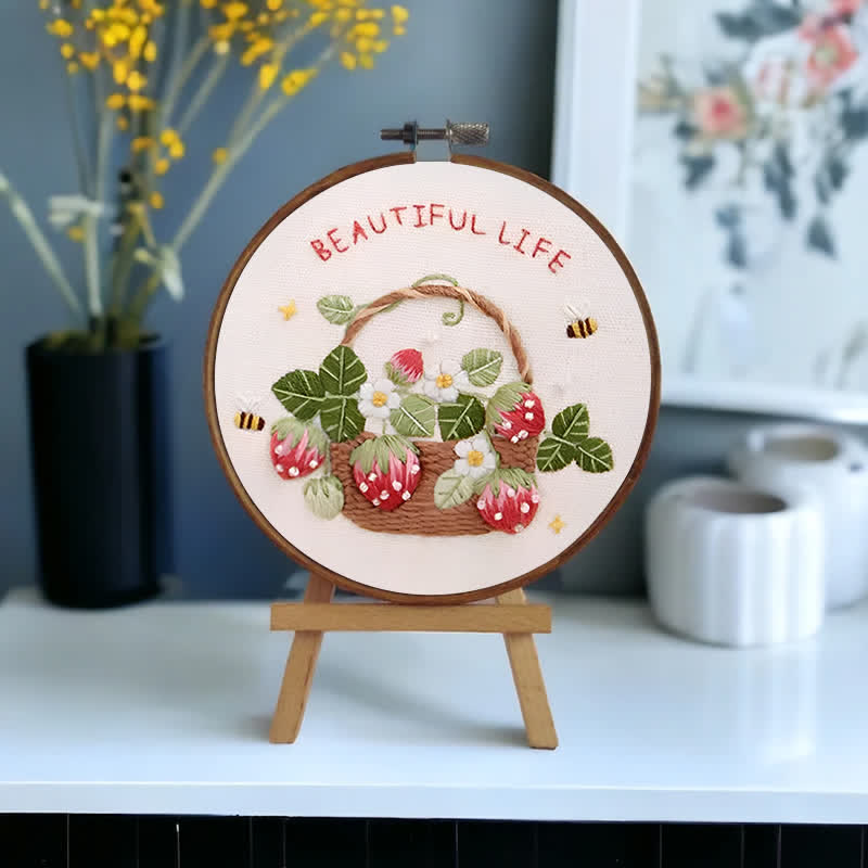Rubbyoo Embroidery Kit - Strawberry Basket Hand Embroidery Pattern