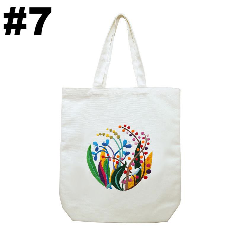 Embroidery Beige And White Canvas Tote Bag Kits | Beginner Flower Crafts | Eco-friendly Shoulder Bag | Christmas Gift