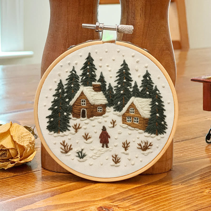 Rubbyoo Embroidery Kit - Snowy Town | Winter Landscape Craft | Christmas Handmade Decor