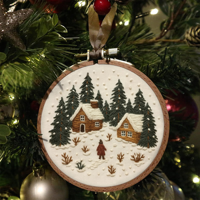 Rubbyoo Embroidery Kit - Snowy Town | Winter Landscape Craft | Christmas Handmade Decor