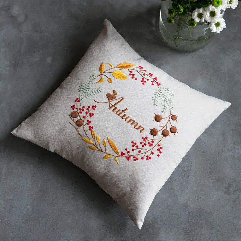 Embroidered Season Series Pillow Case Kits  | Nice Housewarming Gifts | Diy Room Decoration
