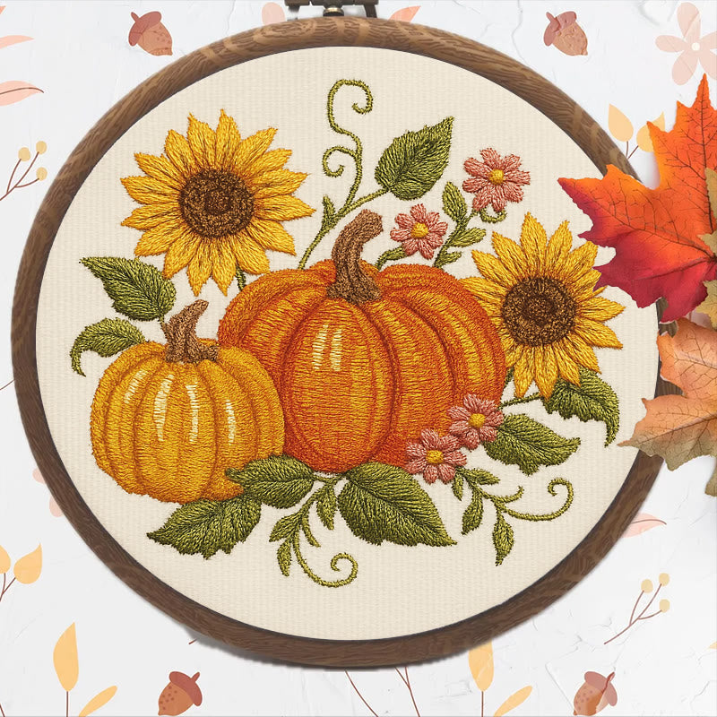 Rubbyoo Embroidery Kit - Sunflower Pumpkin | Diy Helloween Craft | Easy Beginner Needlework