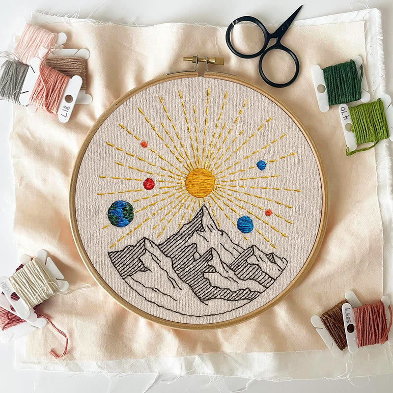Rubbyoo Embroidery Kit - Shining Mountain | Diy Landscape Artwork | Starter Handicraft