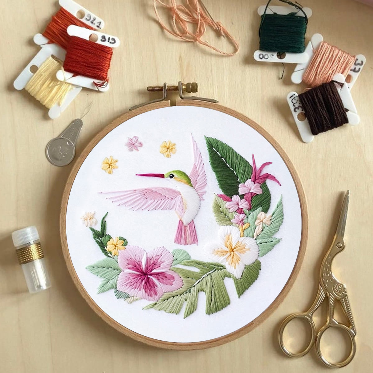 Rubbyoo Embroidery Kit - Spring Hummingbird |  Handmade Craft Gift