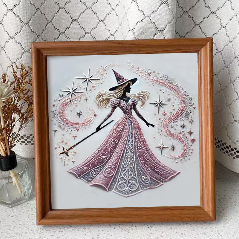Rubbyoo Embroidery Kit - Pink Magical Witch | Diy Sewing Artwork | Gothic Handmade Set For Beginners