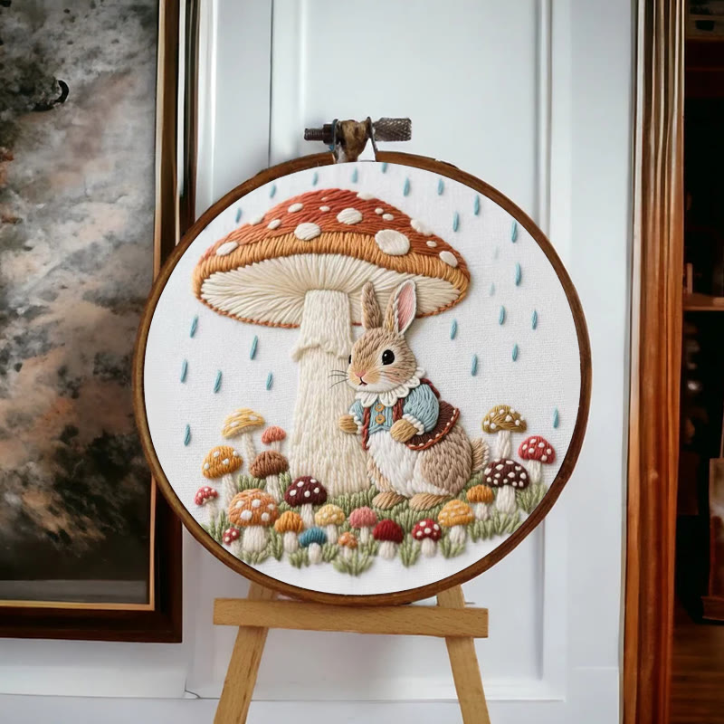 Rubbyoo Embroidery Kit - Rabbit In The Rain | Handmade Needle Craft