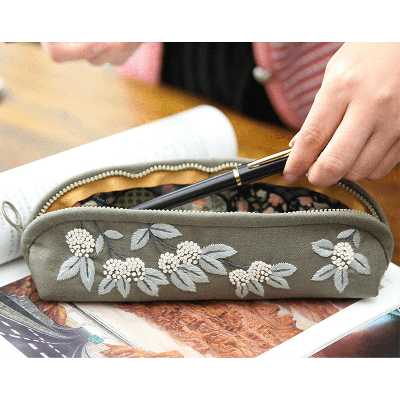Beginner Hand Embroidery Pencil Case with Embroidery Flower Kit| Sew Stationery Organizer