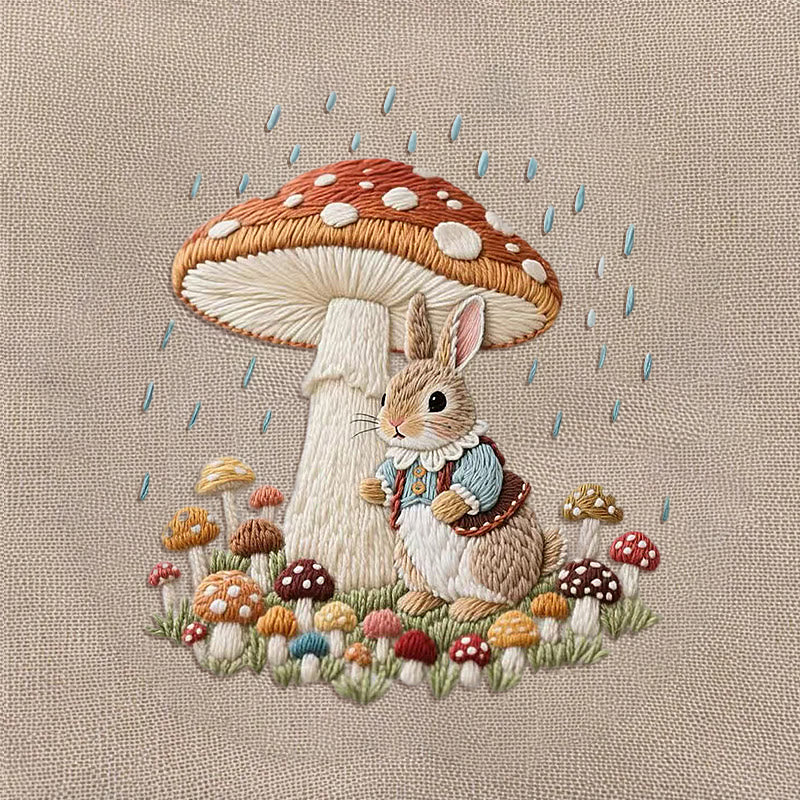 Rubbyoo Embroidery Kit - Rabbit In The Rain | Handmade Needle Craft