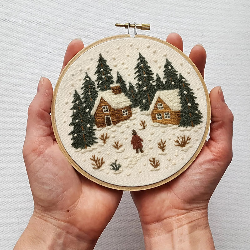 Rubbyoo Embroidery Kit - Snowy Town | Winter Landscape Craft | Christmas Handmade Decor