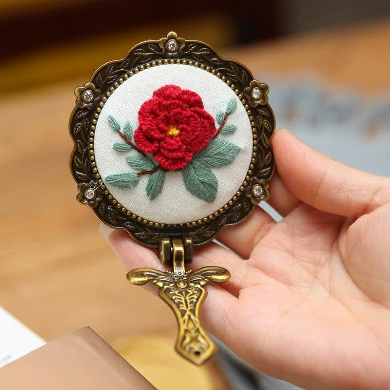 Needle kit Handheld Mirror | Floral Embroidered Compact Mirror | Great gift for your loved one