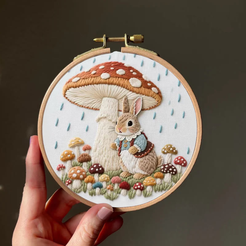 Rubbyoo Embroidery Kit - Rabbit In The Rain | Handmade Needle Craft