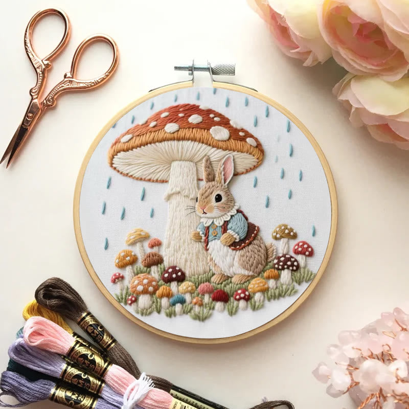 Rubbyoo Embroidery Kit - Rabbit In The Rain | Handmade Needle Craft
