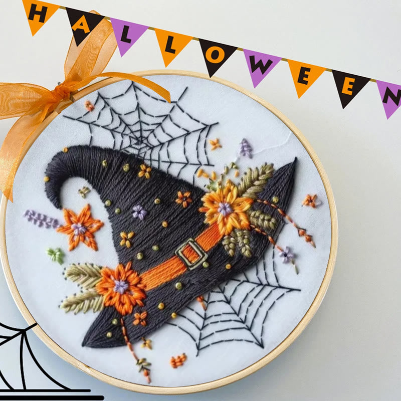 Rubbyoo Embroidery Kit - Spider Wizard Hat | Decorative Halloween Craft | Spooky Halloween Gifts