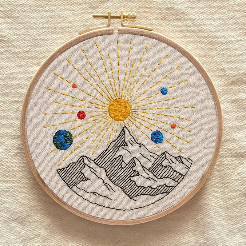 Rubbyoo Embroidery Kit - Shining Mountain | Diy Landscape Artwork | Starter Handicraft