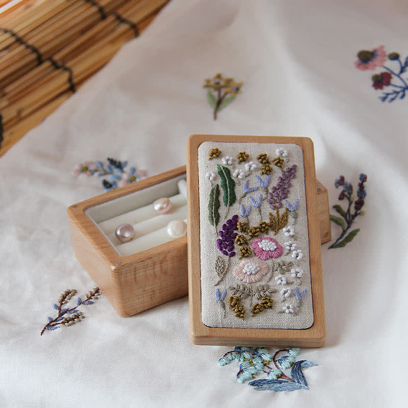 Wooden Jewelry Box - Flower Embroidery Kit For Beginners| DIY Needle Art Kit