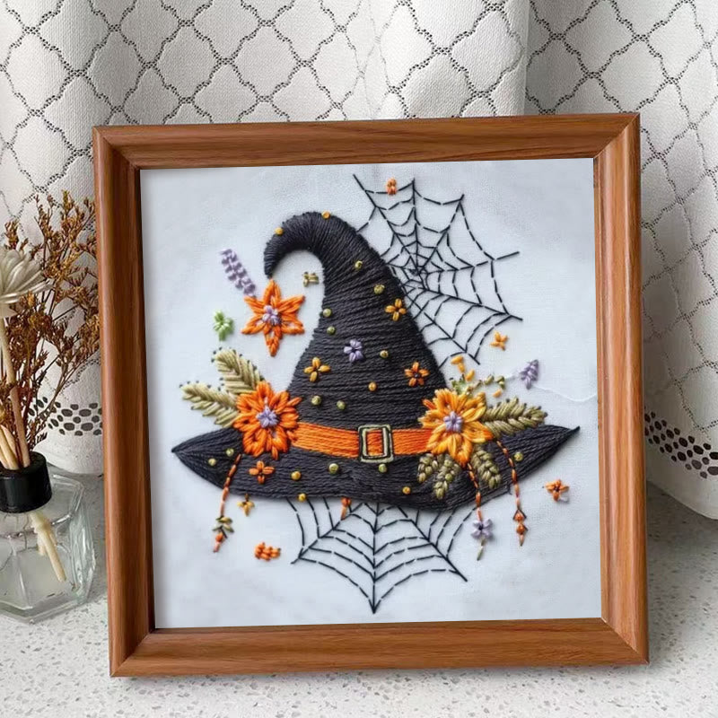 Rubbyoo Embroidery Kit - Spider Wizard Hat | Decorative Halloween Craft | Spooky Halloween Gifts