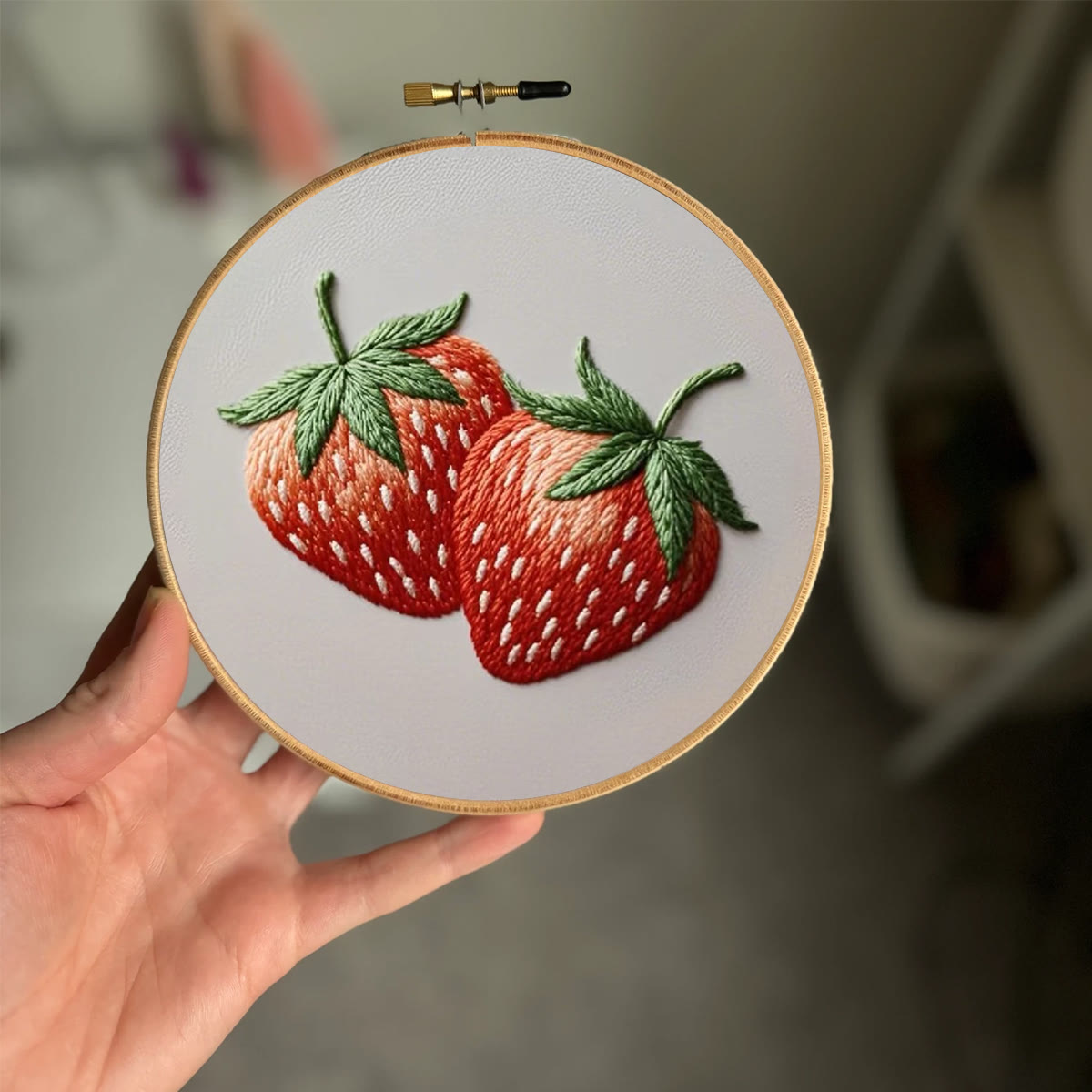 Rubbyoo Embroidery Kit- Two Big Strawberries | For Beginners DIY Craft Kits